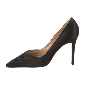 Christian Louboutin Marquetterie 85 Black Satin Heel Sz 36